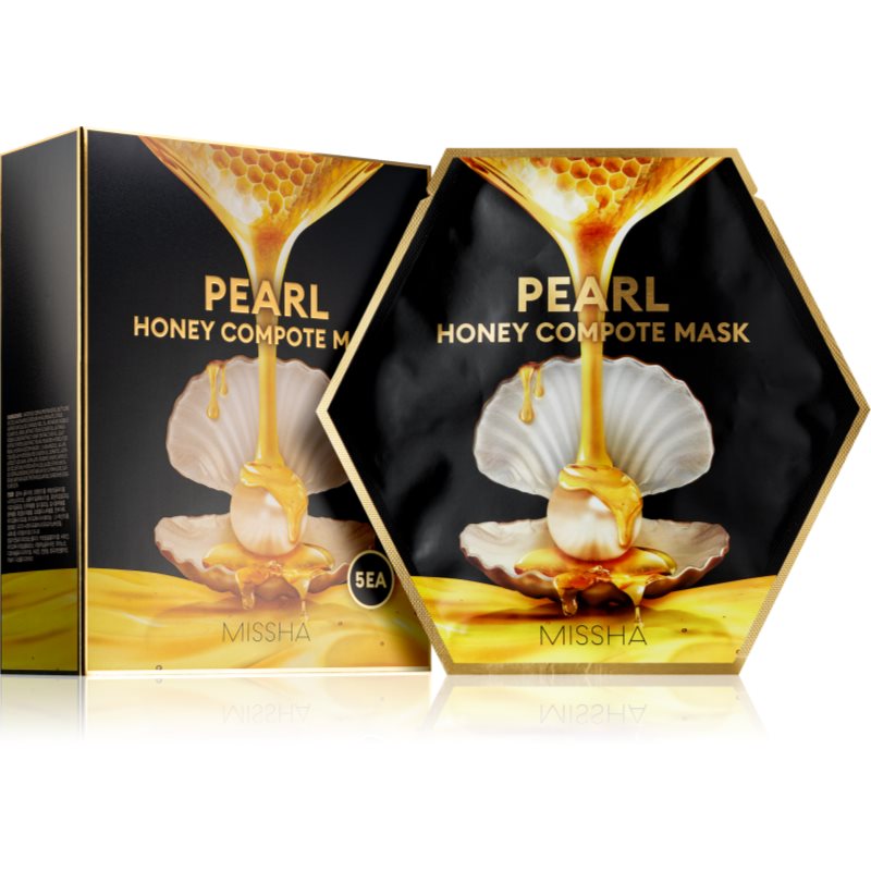 

Missha Honey Compote Mask Pearl тканинна маска для освітлення та живлення шкіри 5 штук