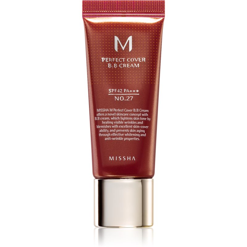 Missha M Perfect Cover BB krema z zelo visoko UV zaščito majhno pakiranje odtenek No. 27 Honey Beige SPF 42/PA+++ 20 ml