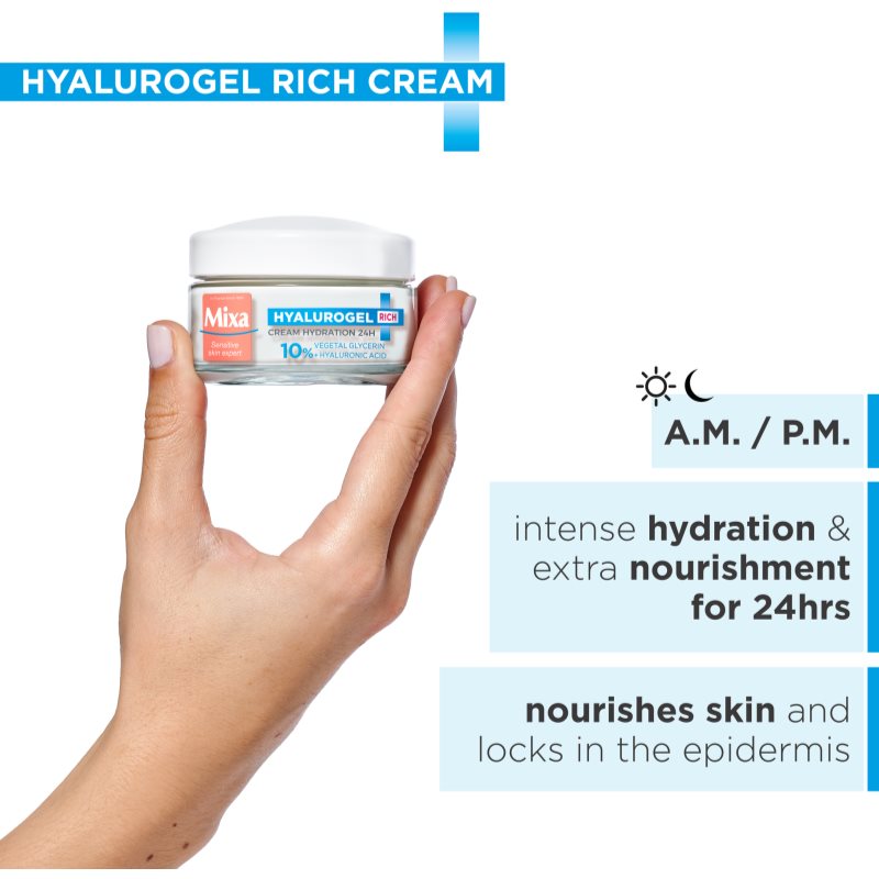 MIXA Hyalurogel Rich Intense Daily Moisturiser With Hyaluronic Acid 50 Ml