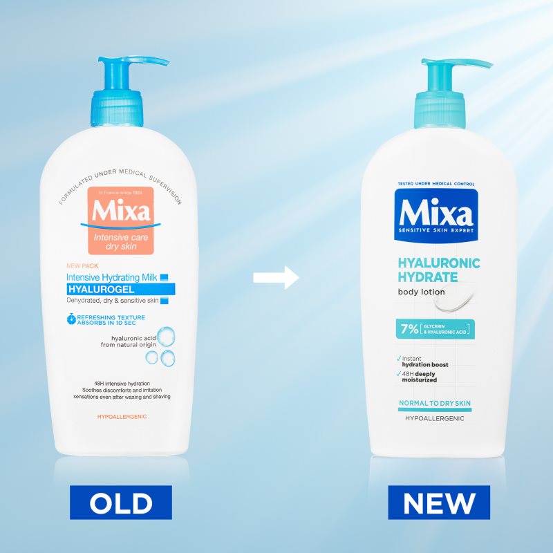 Mixa Hyalurogel intensive feuchtigkeitsspendende Körpermilch für trockene und empfindliche Haut 400 ml