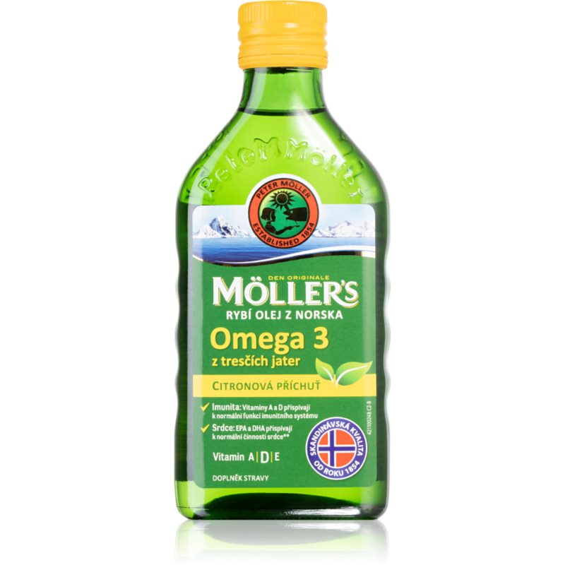 MÖLLERS Omega 3 Rybí olej, Citrónová príchuť z pečene tresiek 250 ml