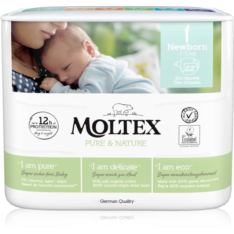 Moltex Pure & Nature Newborn Size 1 eldobható ÖKO pelenkák 2 - 5 kg 22 db