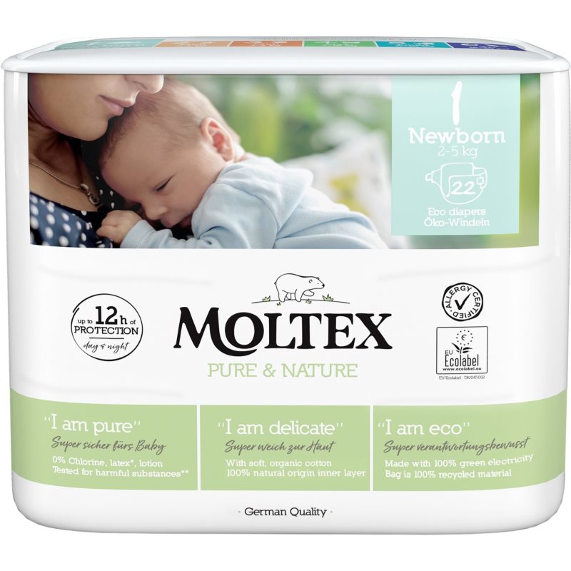 Moltex Pure & Nature Newborn Size 1 eldobható ÖKO pelenkák 2 - 4 kg 22 db