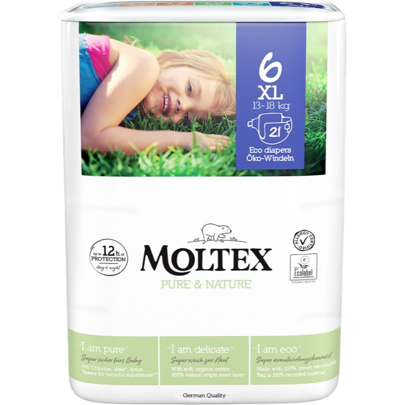 E-shop Moltex Pure & Nature XL Size 6 jednorázové EKO pleny 13-18 kg 21 ks