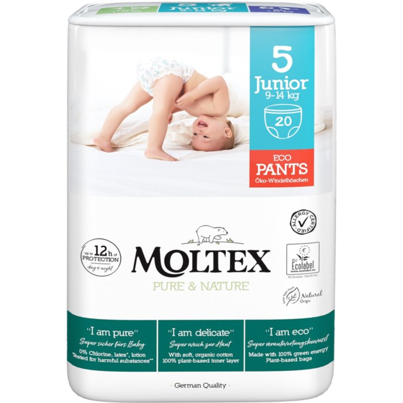 E-shop Moltex Pure & Nature Junior Size 5 jednorázové plenkové kalhotky 9-14 kg 20 ks