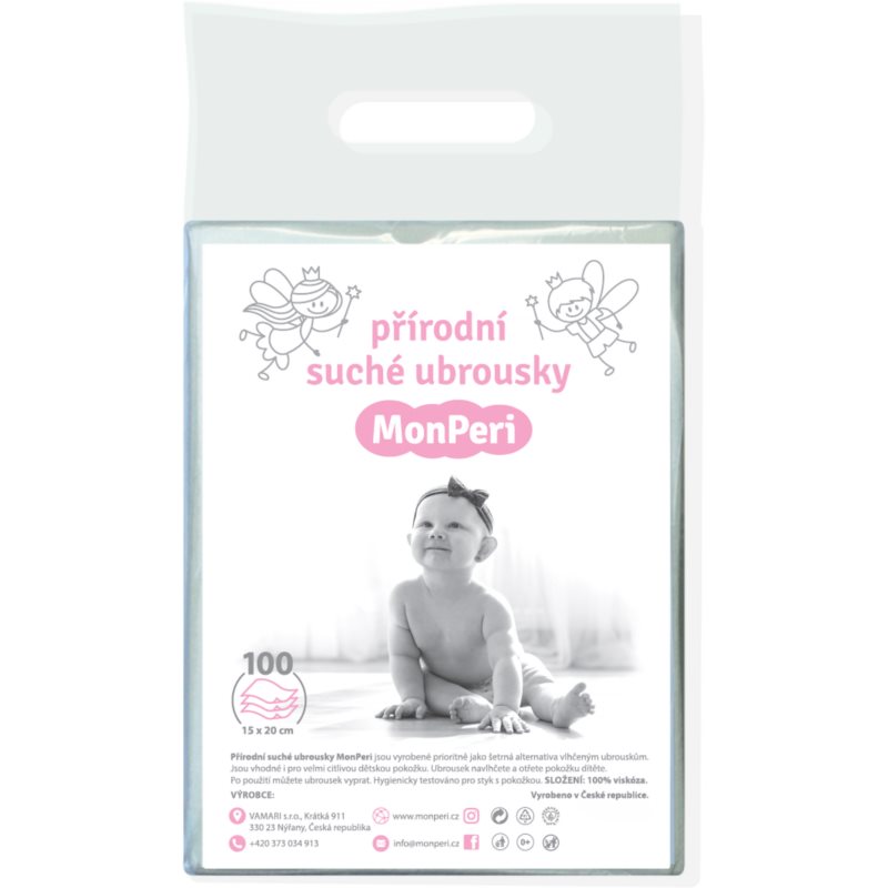 MonPeri Dry Baby Wipes čistilni robčki za otroke od rojstva 100 kos