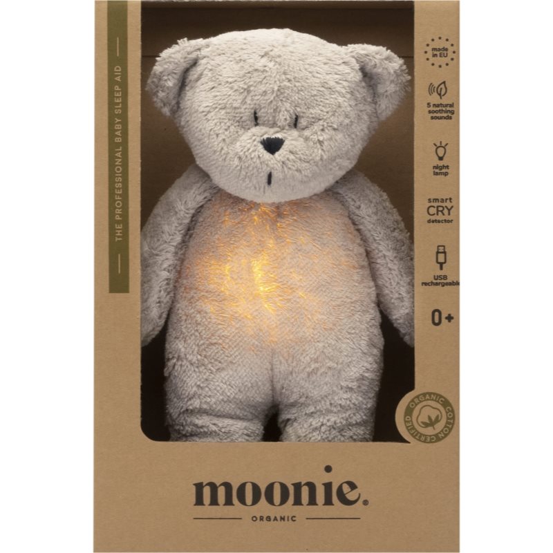 Moonie Bear 2.0 Organic Grey knuffeldoekje met muziek 1 st