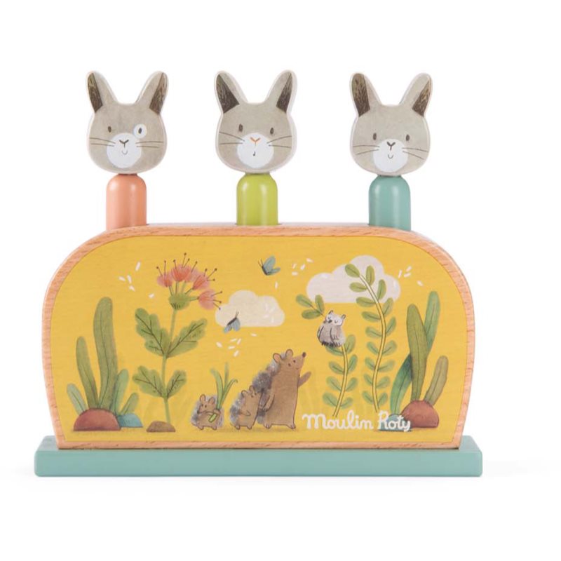 MOULIN ROTY Wooden Pop Up Toy Trois Petits Lapins vyskakovacia hračka 12m  1 ks