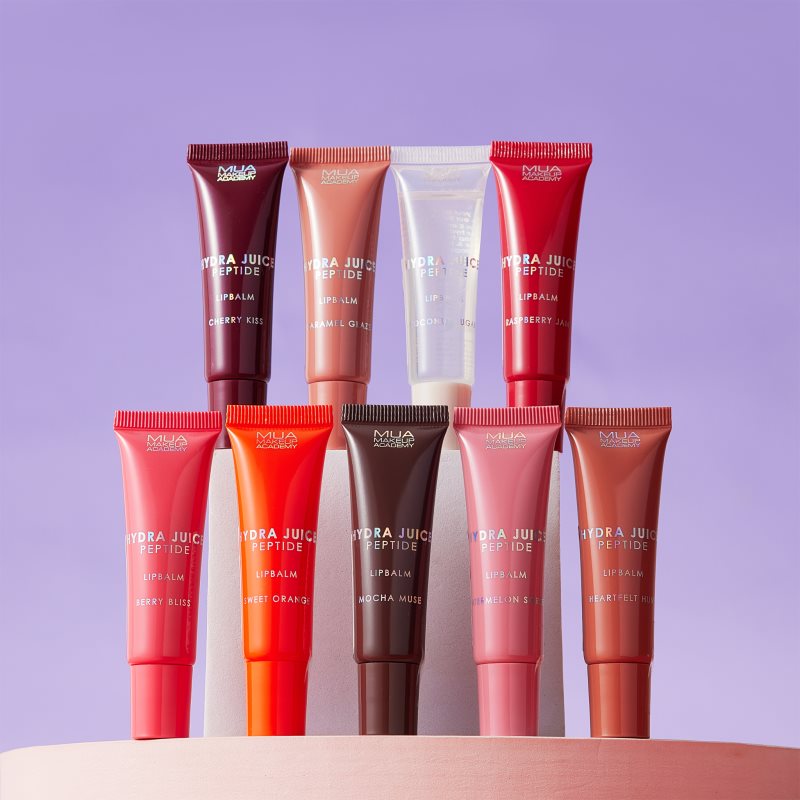 MUA Makeup Academy Hydra Juice Peptide Lip Balm hydratačný balzam na pery pre lesk vône Coconut Sugar 10 ml