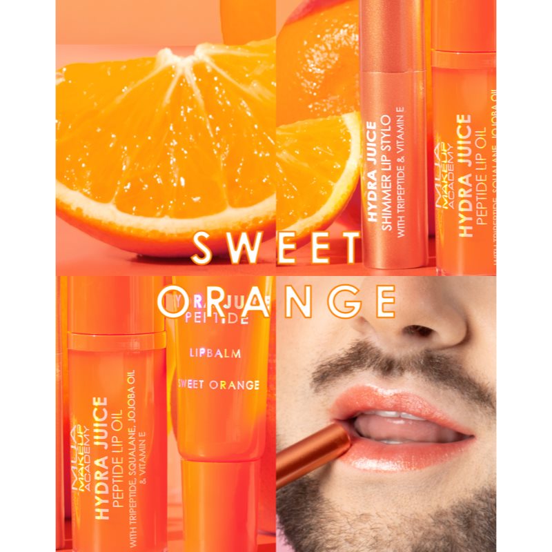 MUA Makeup Academy Hydra Juice Peptide Lip Balm hydratačný balzam na pery pre lesk vône Sweet Orange 10 ml