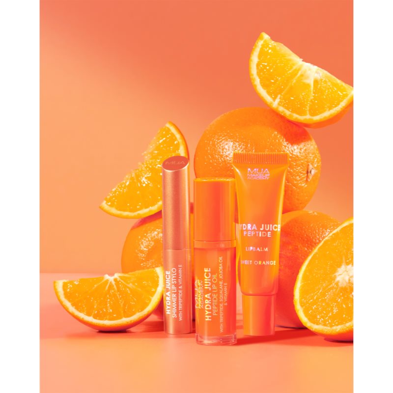 MUA Makeup Academy Hydra Juice Peptide Lip Balm hydratačný balzam na pery pre lesk vône Sweet Orange 10 ml