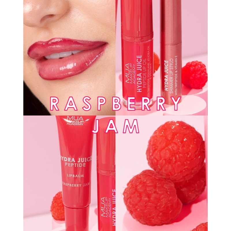 MUA Makeup Academy Hydra Juice Peptide Shimmer Lip Stylo trblietavý rúž s vyživujúcim účinkom odtieň Raspberry Jam 1.5 g
