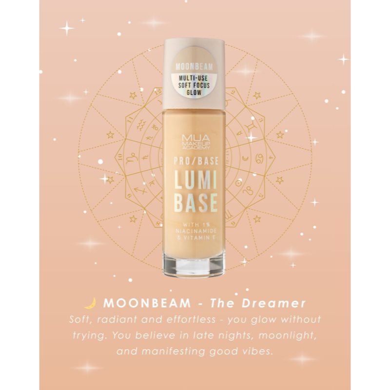 MUA Makeup Academy PRO/BASE Lumi Base rozjasňujúca podkladová báza pod make-up odtieň Moonbeam (Neutral) 33 ml