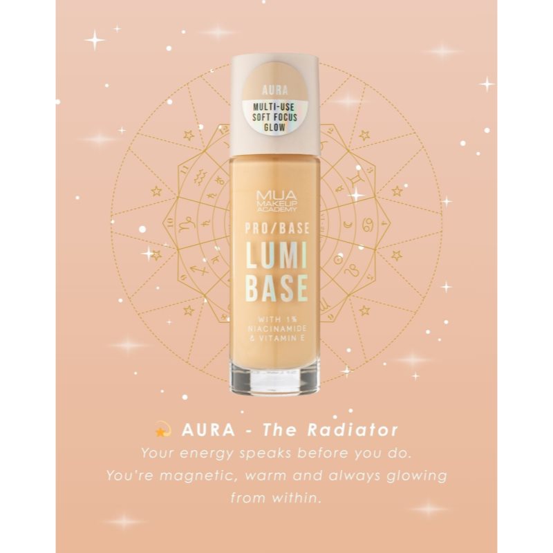 MUA Makeup Academy PRO/BASE Lumi Base rozjasňujúca podkladová báza pod make-up odtieň Aura (Warm) 33 ml