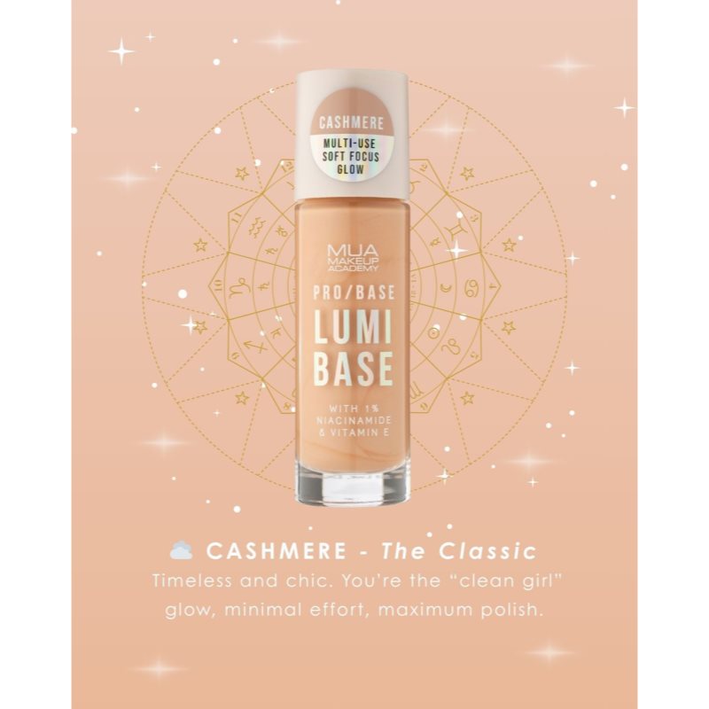 MUA Makeup Academy PRO/BASE Lumi Base rozjasňujúca podkladová báza pod make-up odtieň Cashmere (Warm) 33 ml