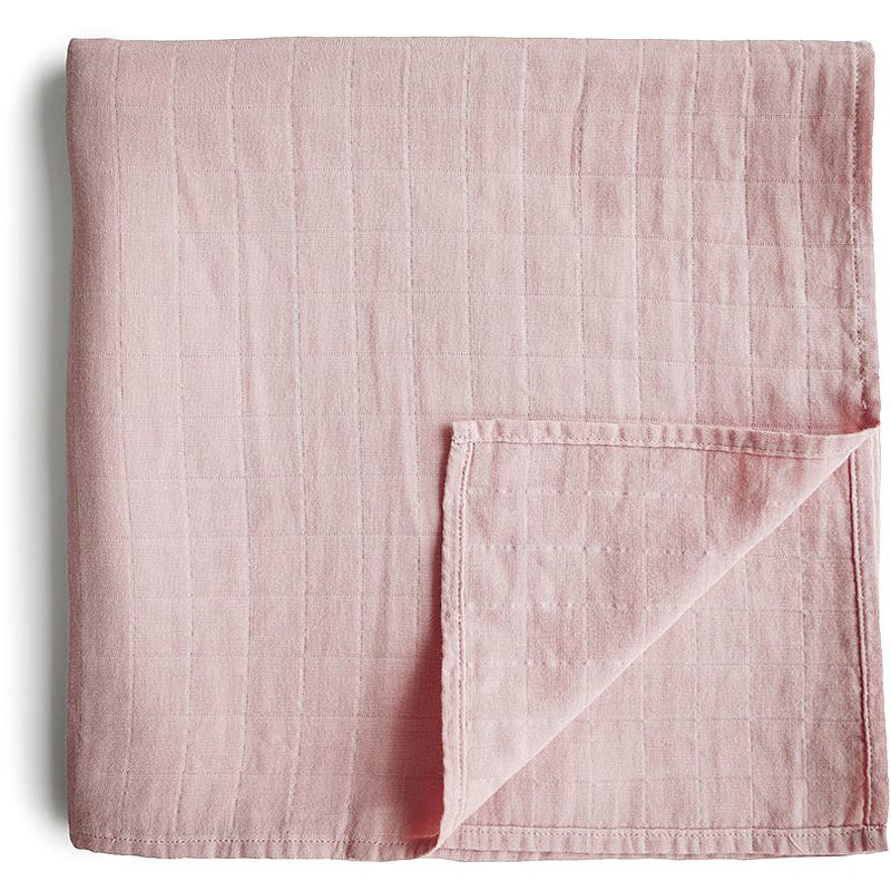 Mushie Muslin Swaddle Blanket Organic Cotton vystyklas-kokonas Rose Vanilla 120cm x 120cm 1 vnt.