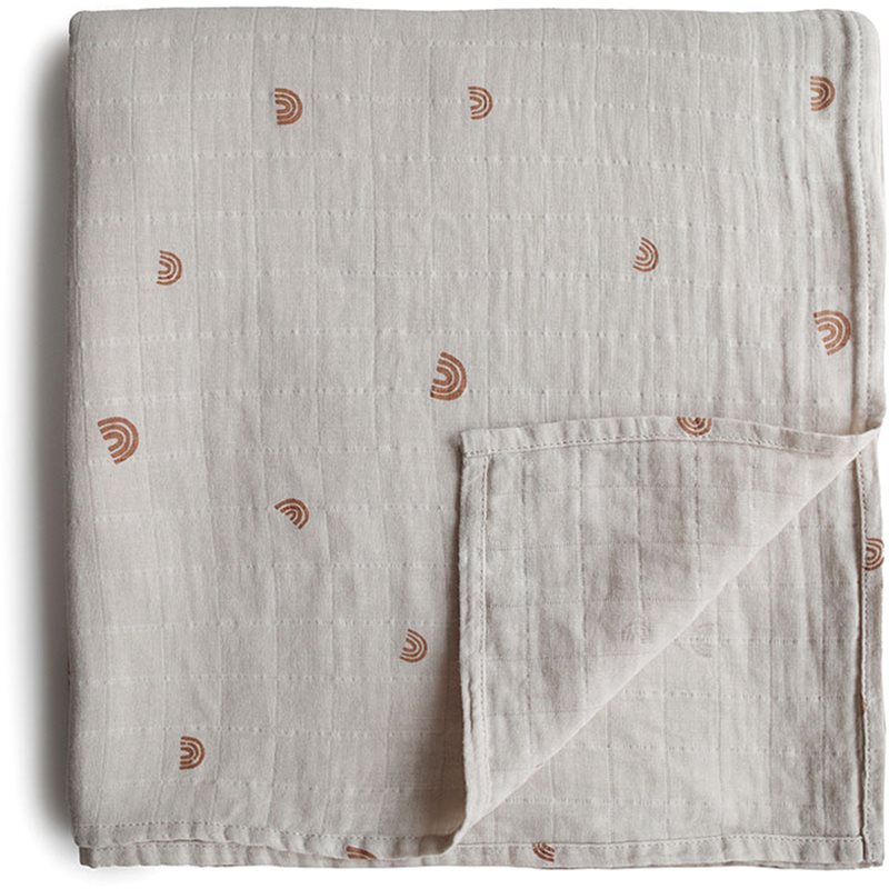 Mushie Muslin Swaddle Blanket Organic Cotton vystyklas-kokonas Rainbows 120cm x 120cm 1 vnt.
