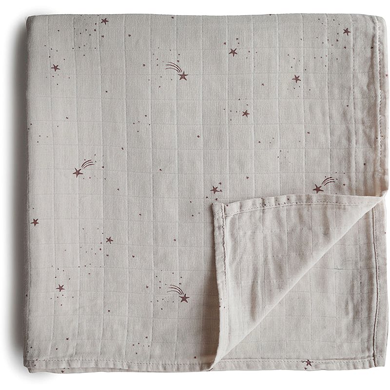 Mushie Muslin Swaddle Blanket Organic Cotton vystyklas-kokonas Falling Stars 120cm x 120cm 1 vnt.