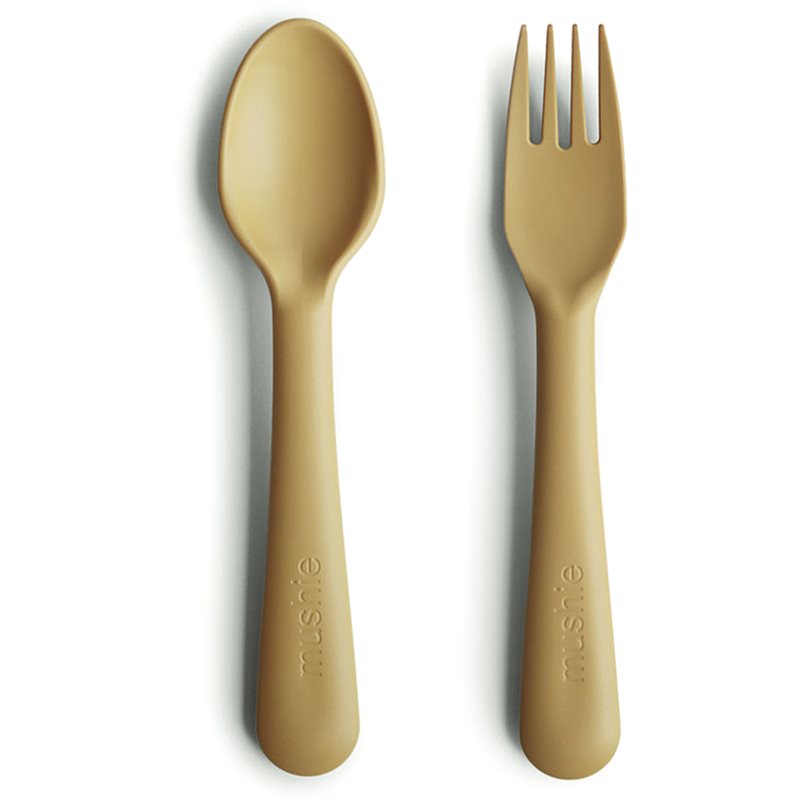 Mushie Fork and Spoon Set stalo įrankiai Mustard 2 vnt.