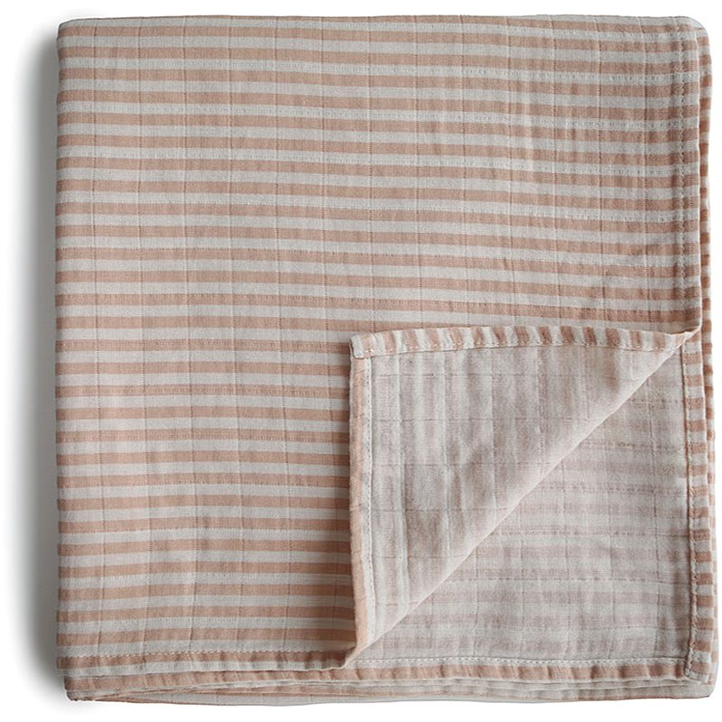 Mushie Muslin Swaddle Blanket Organic Cotton vystyklas-kokonas Natural Stripe 120cm x 120cm 1 vnt.