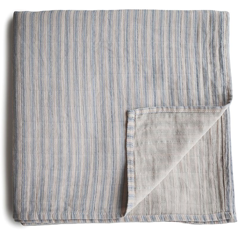 Mushie Muslin Swaddle Blanket Organic Cotton vystyklas-kokonas Blue Stripe 120cm x 120cm 1 vnt.
