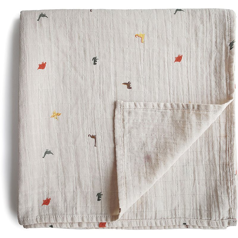 Mushie Muslin Swaddle Blanket Organic Cotton odeja za povijanje Dinosaurs 120cm x 120cm 1 kos