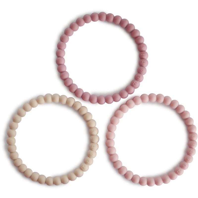 Mushie Pearl Teething Bracelet chew toy Linen-Peony-Pale-Pink 3 pc
