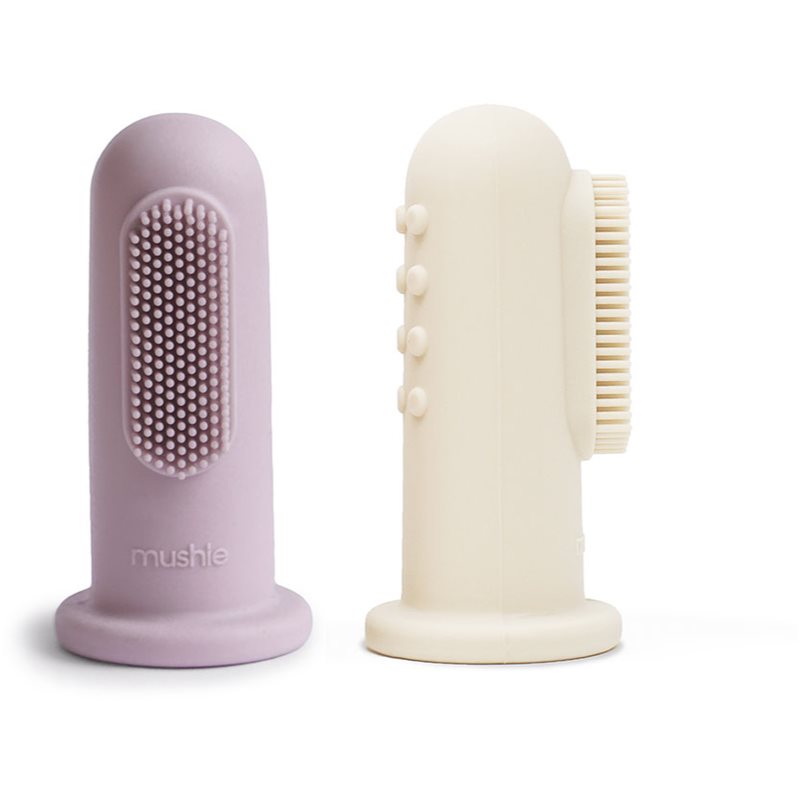 Mushie Finger Toothbrush Fingertandborste av silikon för barn Soft Lilac/Ivory 2 st. unisex