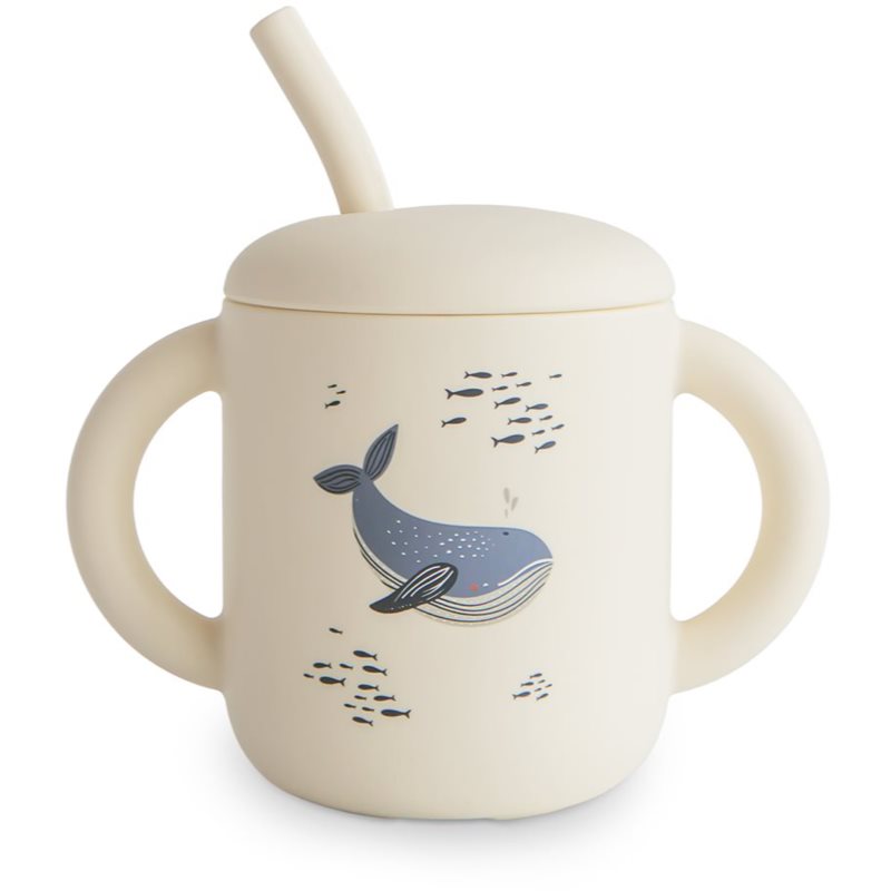 Mushie Silicone Training Cup Whales Tasse mit Strohhalm 270 ml