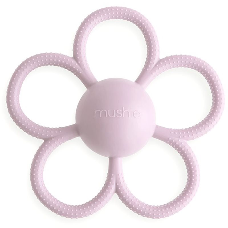 Mushie Rattle Teether Toy kousátko s chrastítkem Soft Lilac 1 ks