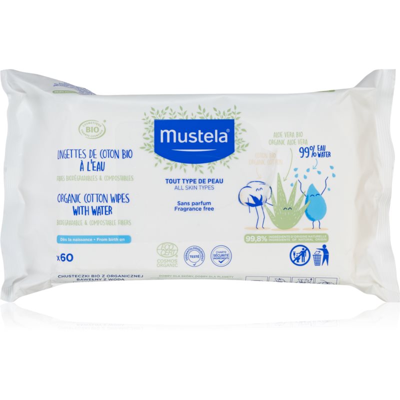 Mustela BIO Organic Cotton Wipes вологі серветки для дітей 60 кс