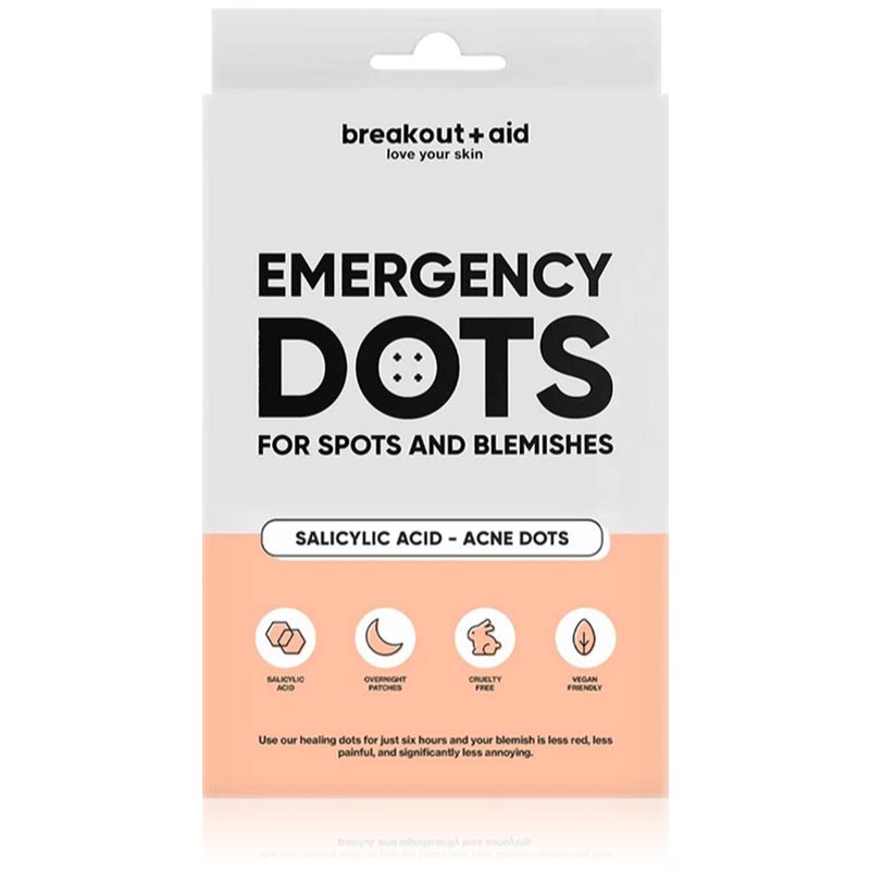 Breakout+aid Náplasti na akné s kyselinou salicylovou Emergency Dots 72 ks