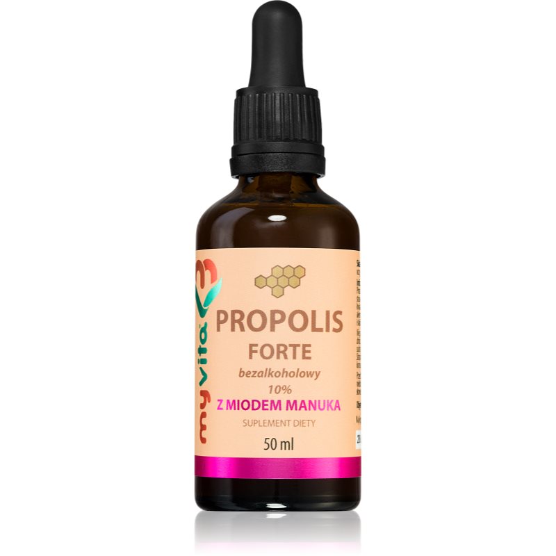 MyVita Propolis naturalny FORTE krople 10% bezalkoholowy z miodem manuka krople na wsparcie układu odpornościowego 50 ml
