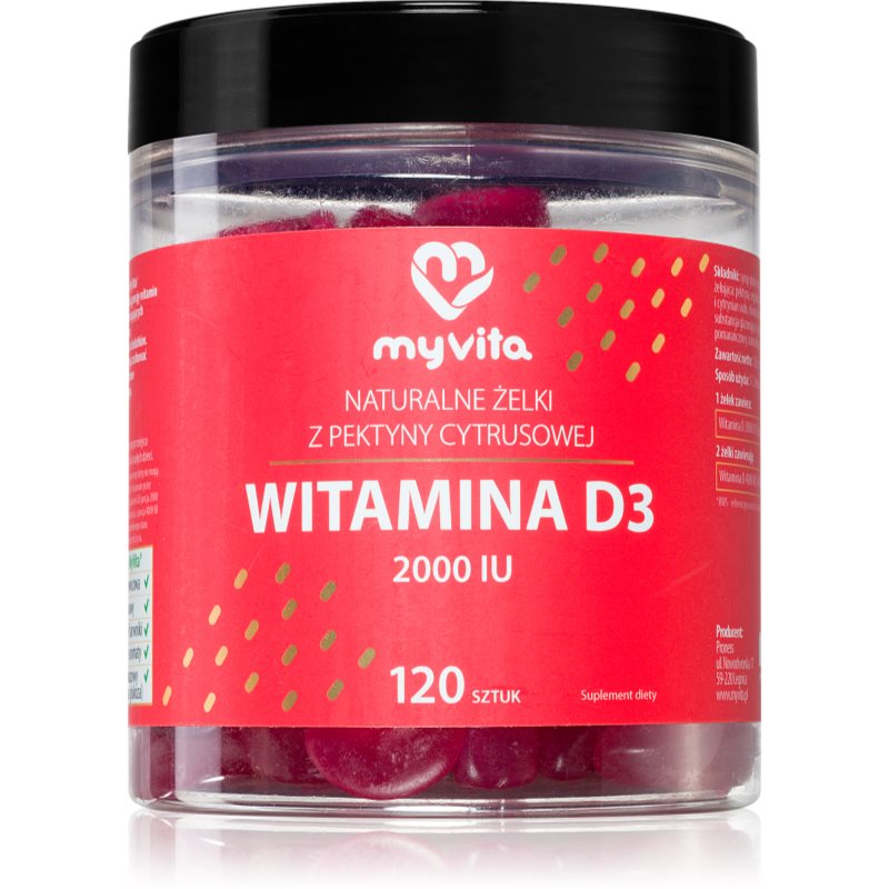MyVita Naturalne Żelki D3 2000 iu miękkie kapsułki do żucia dla prawidłowego funkcjonowania układu odpornościowego, stanu kości i pracy mięśni 120 tab