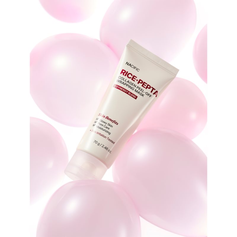 Nacific Rice + Pepta Collagen Peel-off Wrapping Mask feuchtigkeitsspendende Gesichtsmaske zum vereinheitlichen der Hauttöne 70 g (Bild 10)