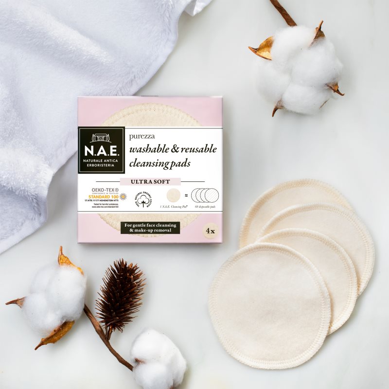 N.A.E. Purezza Cotton Pads For Makeup Removal And Skin Cleansing 4 Pc