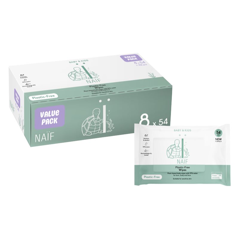 Naif Baby & Kids Plastic Free Wipes вологі серветки для дітей від народження 8x54 кс