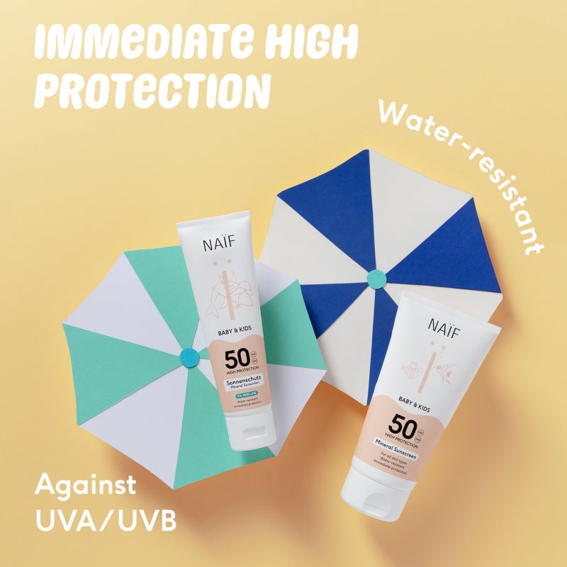 Naif Baby & Kids Mineral Sunscreen SPF 50 охоронний крем для засмаги для немовлят і дітей SPF 50 100 мл