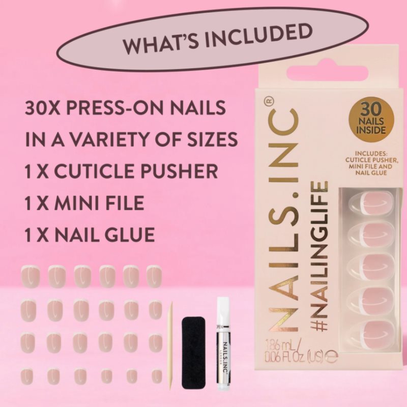 Nails Inc. #NailingLife Press-On Nails umelé nechty odtieň Classic Kim Classic French Tip Square-Shaped 33 ks (obrázok 3)