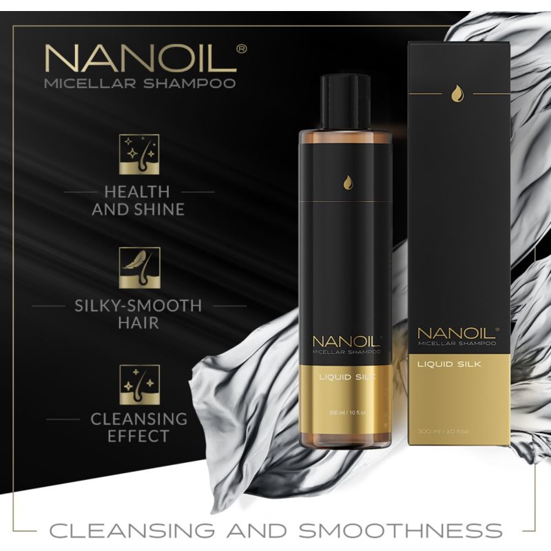 Nanoil Liquid Silk micellás sampon a fénylő és selymes hajért 300 ml termék 2. képe