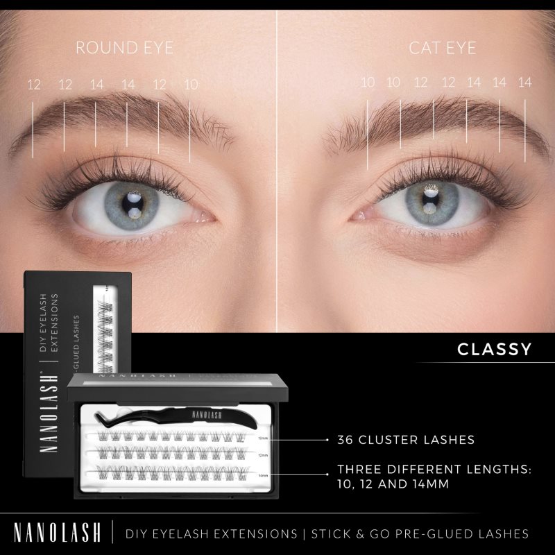 Nanolash DIY Eyelash Extensions sada na domáce predĺženie rias Classy 36 ks