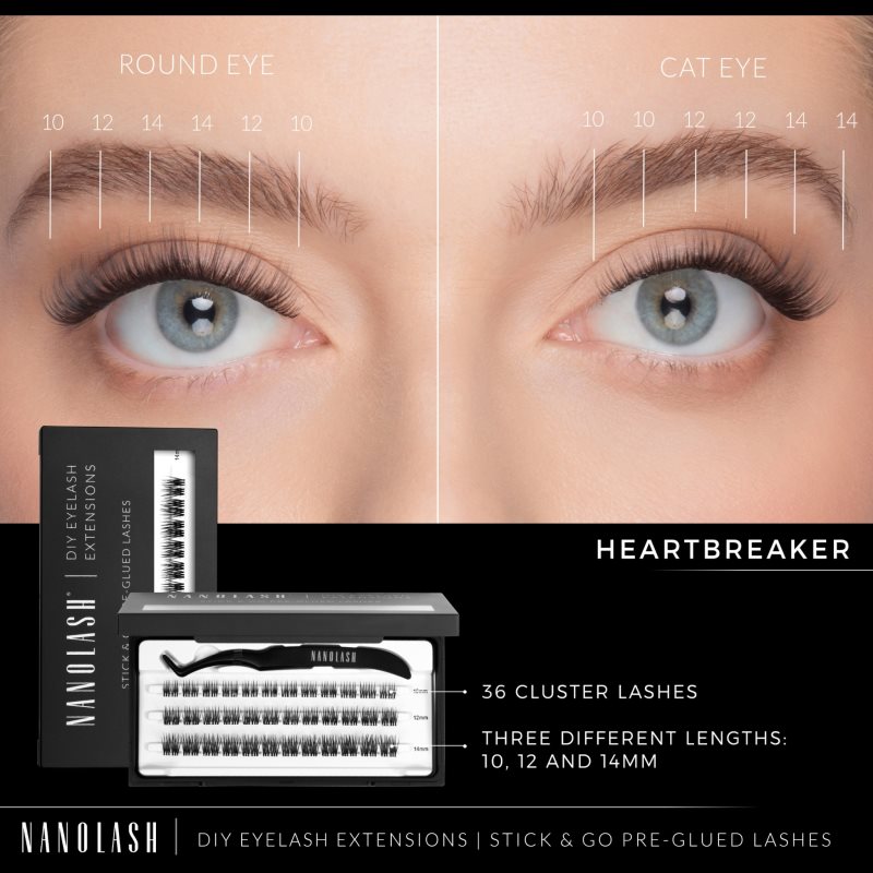 Nanolash DIY Eyelash Extensions sada na domácí prodloužení řas Heartbreaker 36 ks (obrázek 5)