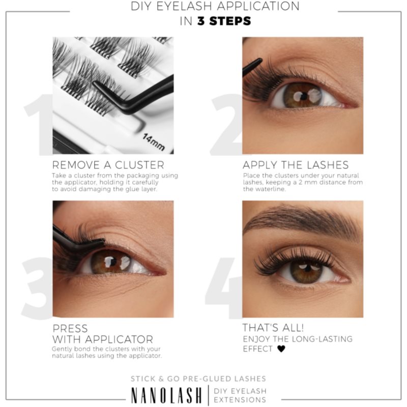 Nanolash DIY Eyelash Extensions sada na domácí prodloužení řas Heartbreaker 36 ks (obrázek 7)