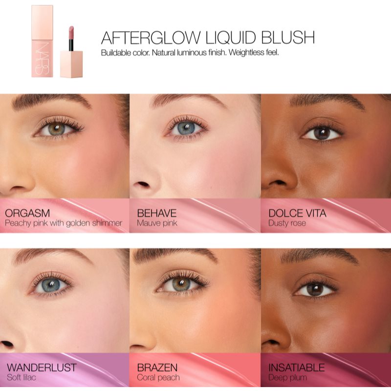 NARS AFTERGLOW LIQUID BLUSH colorete líquido para lucir una piel radiante tono DOLCE VITA 7 ml