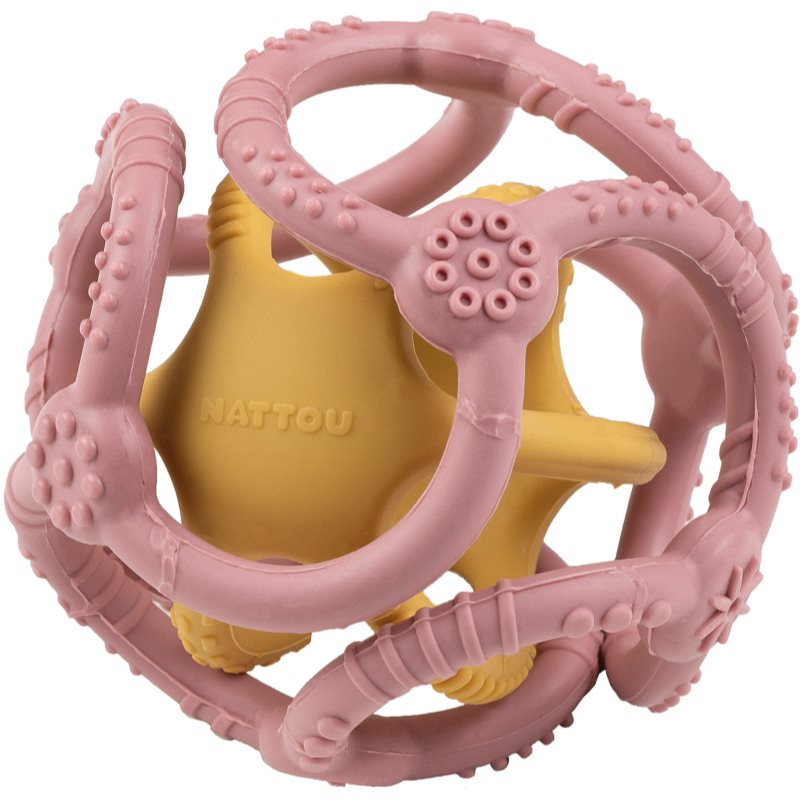 NATTOU Teether Silicone Ball 2 in 1 chew toy Pink / Yellow 4 m+ 2 pc
