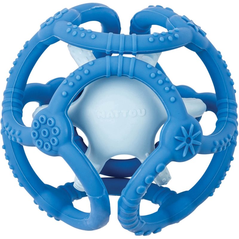 E-shop NATTOU Teether Silicone Ball 2 in 1 kousátko Blue 4 m+ 2 ks