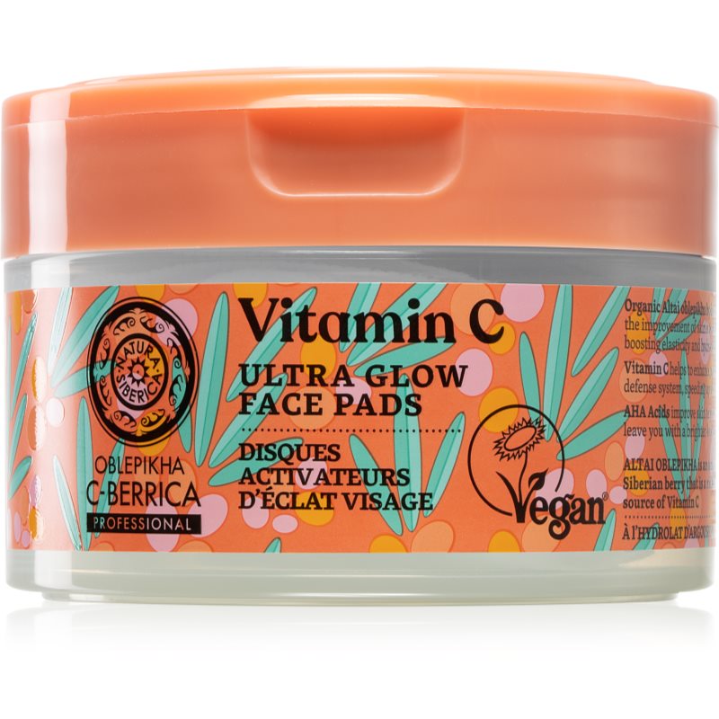 Natura Siberica Oblepikha C-Berrica blazinice za piling lica za sjaj lica 20 kom