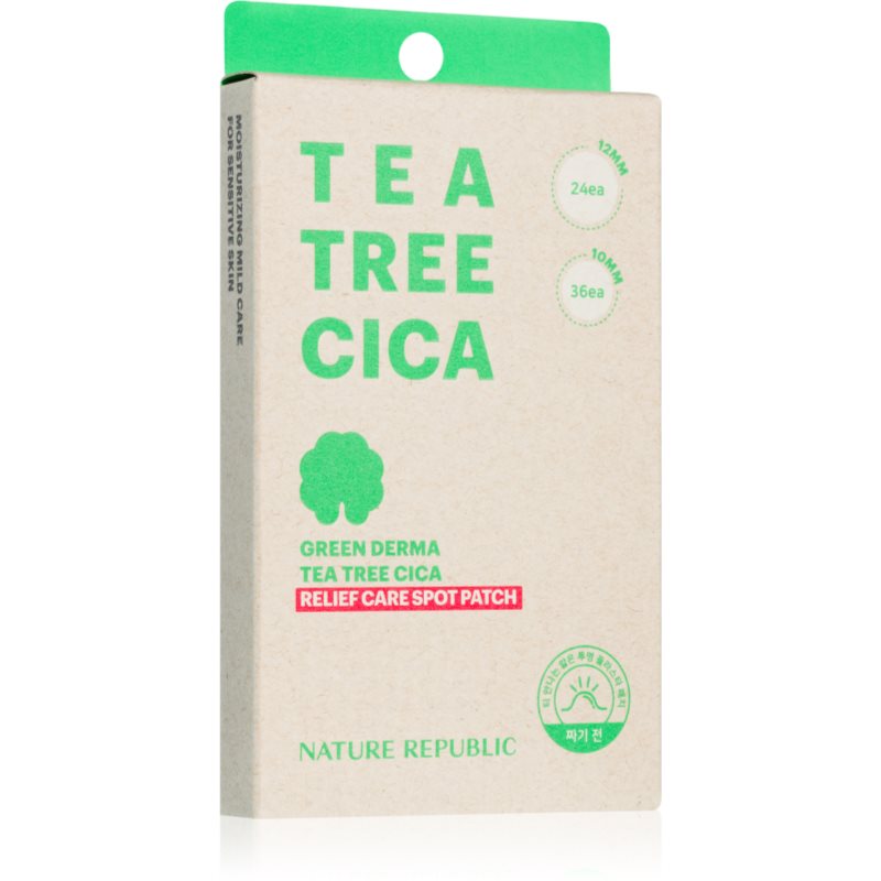 NATURE REPUBLIC Green Derma Tea Tree Cica Relief Care Spot Patch очищуючий пластир для обличчя проти акне 60 кс