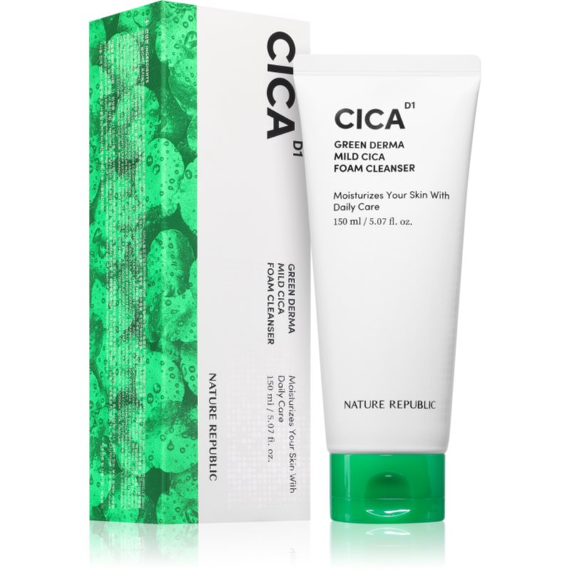 NATURE REPUBLIC Green Derma Mild Cica Foam Cleanser Mousse Purifiante Apaisante Pour Peaux Grasses Et à Problèmes 150 Ml
