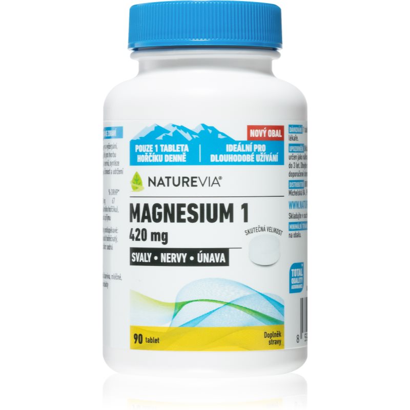 NatureVia Magnesium 1 420mg tablety na podporu zníženia únavy a vyčerpania, pre normálny stav zubov, kostí a svalov 90 tbl